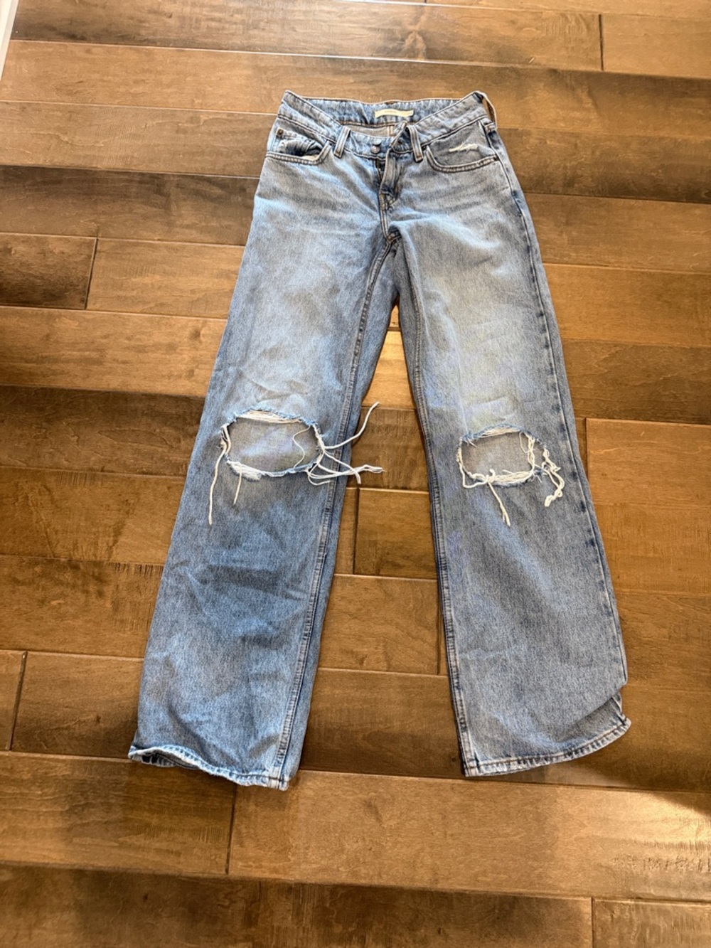 Levi's Light Blue Distressed Wide-Leg Jeans